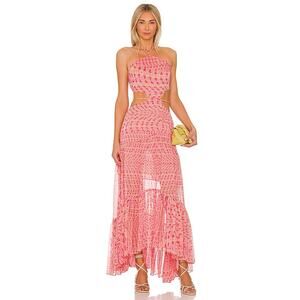 MISA Los Angeles Dalia Pink Flowy Cut Out Halter Chiffon Dress Resort S NWT $510